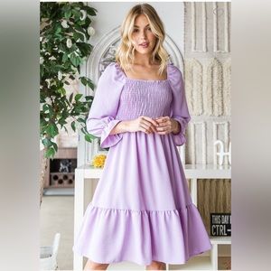 Woven three quarter sleeve midi dress color lavender